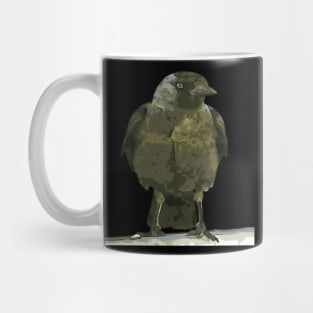 Black Hooded Crow Perched on A Balustrade Black Outline Art Mug